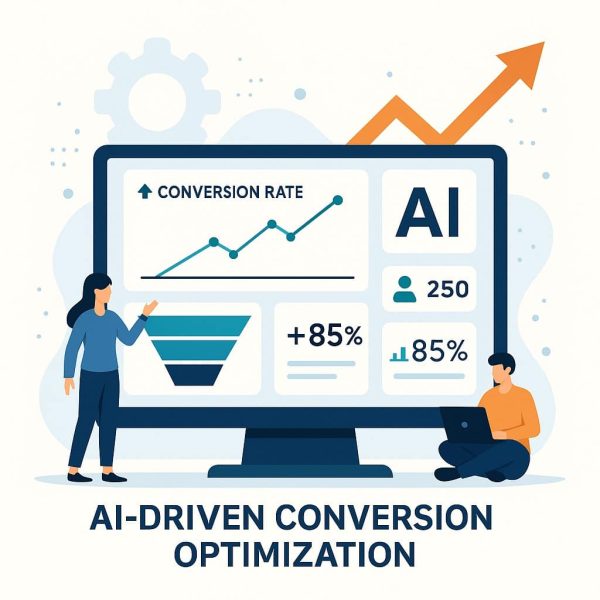 AI-powered B2B marketing dashboard showing conversion rate optimization metrics and lead funnel performance